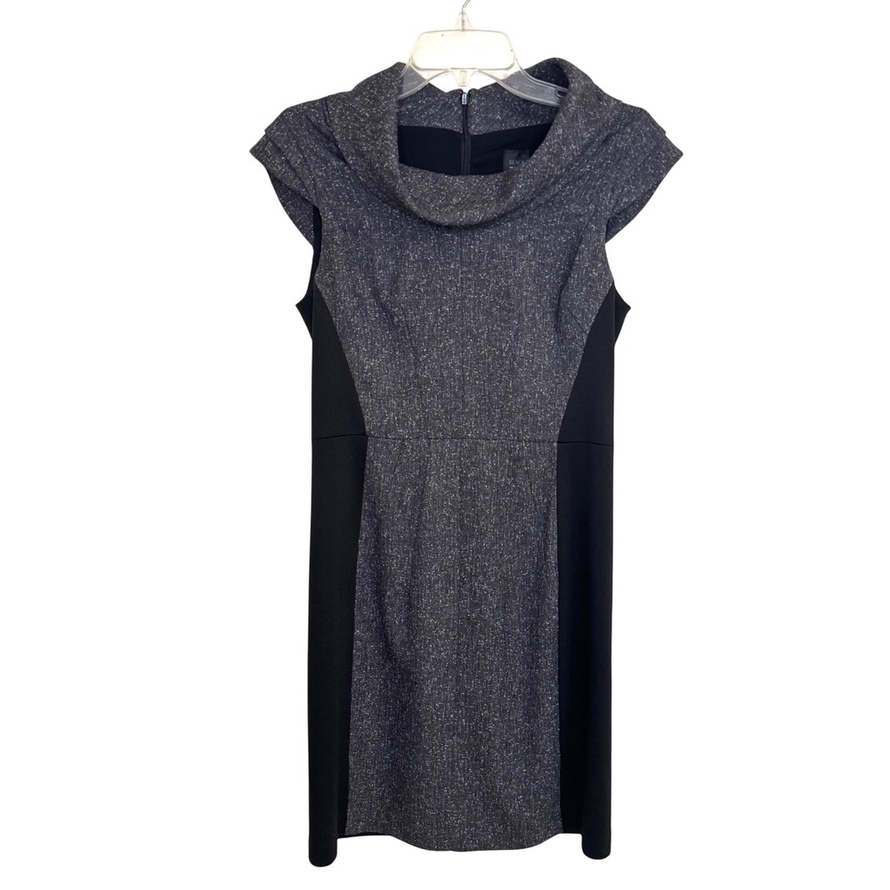 Saks Black Label Sheath Dress Womens 8 Wool Blend Cowl Neck Cap Sleeve Work Chic
